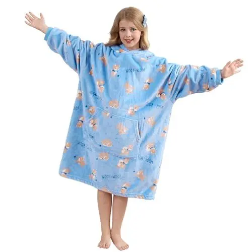 Produktbild: V.&GRIN Übergroße Kapuzen-Decke, Weicher Flauschfleece-Pullover Sweatshirt für Frauen Männer Kinder – Familienlook in Übergröße XXL​ Korgi 4-8 Jahre