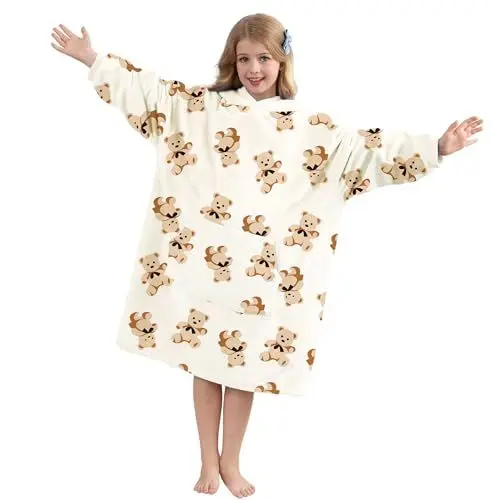 Produktbild: V.&GRIN Hoodie Decke Kinder, Kuschelige Flauschige Fleece Pullover Decke mit Ärmeln Geshenke für Mädchen Jungen Teddy 9-14 Jahre