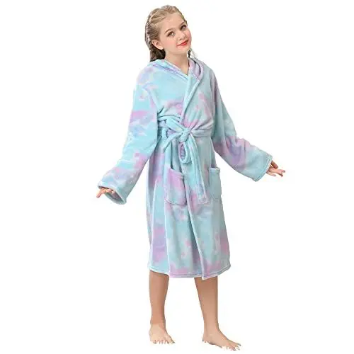 Produktbild: V.&GRIN Mädchen-Fleece-Bademantel, weicher Fuzzy-Bademantel mit Kapuze für Kleinkinder von 3–14 Jahren (Candy 5–6)