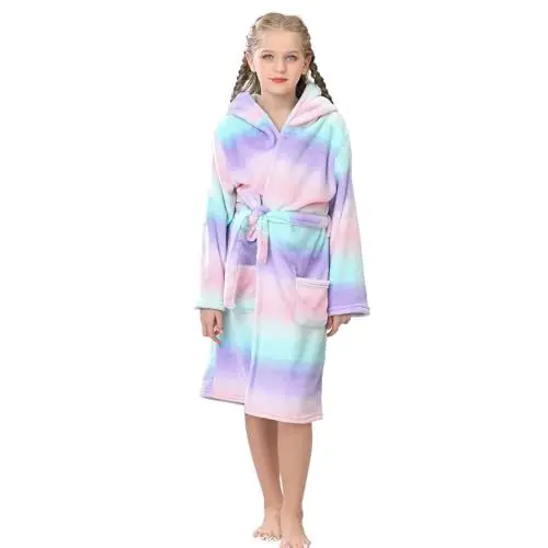 Produktbild: V.&GRIN Mädchen-Fleece-Bademantel, weicher Fuzzy-Bademantel mit Kapuze für Kleinkinder von 3–14 Jahren (Galaxy 11–12)