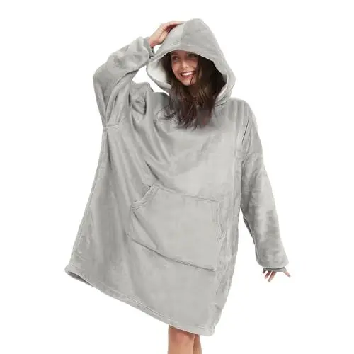 Produktbild: V.&GRIN Übergroße Kapuzen-Decke, Weicher Flauschfleece-Pullover Sweatshirt für Frauen Männer Kinder – Familienlook in Übergröße XXL​ Grau 9-14 Jahre