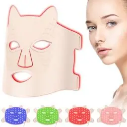 Produktbild: Vhipu LED Maske Gesicht，Rotlicht Maske Gesicht，LED Gesichtsmaske Lichttherapie in 4 Farben (Rot, Blau, Grün, Nah-Infrarot) gegen Akne, Falten & für Hautverjüngung, perfekt für zu Hause und unterwegs.