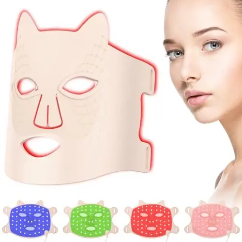 Produktbild: Vhipu LED Maske Gesicht，Rotlicht Maske Gesicht，LED Gesichtsmaske Lichttherapie in 4 Farben (Rot, Blau, Grün, Nah-Infrarot) gegen Akne, Falten & für Hautverjüngung, perfekt für zu Hause und unterwegs.