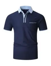Produktbild: VHUQGVU Herren Poloshirt Baumwolle Kurzarm Knopfleiste mit Farbblockierung Polohemd Regular Slim Fit Modelle Golf Sport T-Shirt,Blau Y41,XL