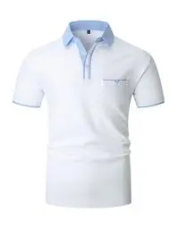 Produktbild: VHUQGVU Herren Poloshirt Baumwolle Kurzarm Knopfleiste mit Farbblockierung Polohemd Regular Slim Fit Modelle Golf Sport T-Shirt,Weiß Y41,L