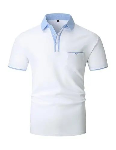 Produktbild: VHUQGVU Herren Poloshirt Baumwolle Kurzarm Knopfleiste mit Farbblockierung Polohemd Regular Slim Fit Modelle Golf Sport T-Shirt,Weiß Y41,L