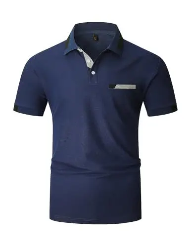Produktbild: VHUQGVU Poloshirt Herren T Shirts Männer Kurzarm Baumwolle Hemd Klassisch Plaid Polos Kontrastfarbe Ausschnitt T-Shirt Sommer,Blau Y42,L