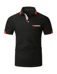 Produktbild: LIUPMWE Poloshirt Herren T Shirts Männer Kurzarm Kontrastfarbe Ausschnitt Baumwolle Sommer Golf Sports,L,Schwarz-42