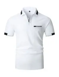Produktbild: LIUPMWE Poloshirt Herren T Shirts Männer Kurzarm Kontrastfarbe Ausschnitt Baumwolle Sommer Golf Sports,L,Weiß-42