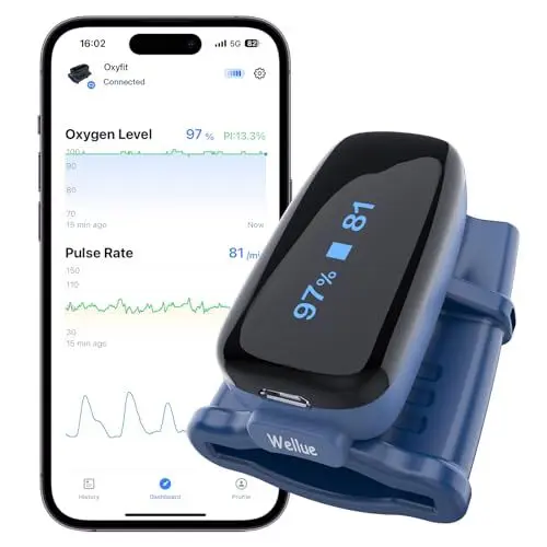 Produktbild: ViATOM Pulsoximeter, Sauerstoffsättigung Messgerät Finger, Bluetooth Fingeroximeter mit App, Micro-B Schnittstelle Wiederaufladbar, Eingebauter Speicher