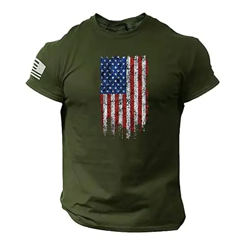 Produktbild: Vibrationsalarm -Herren-T-Shirt mit US-Flaggen-Logo, lässig, Fitness, 3D-Druck, kurzärmelig Tops A Form (Green, S)