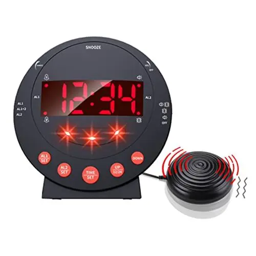 Produktbild: Vibrationswecker für Gehörlose, Tiefschläfer & Senioren, Batteriebetrieben Wecker mit 110 Dezibel Lautem Alarm, Vibrationsuhr, Bett-Shaker, Dimmer, Schreibtisch Schlafzimmer Reisewecker, Geschenkideen