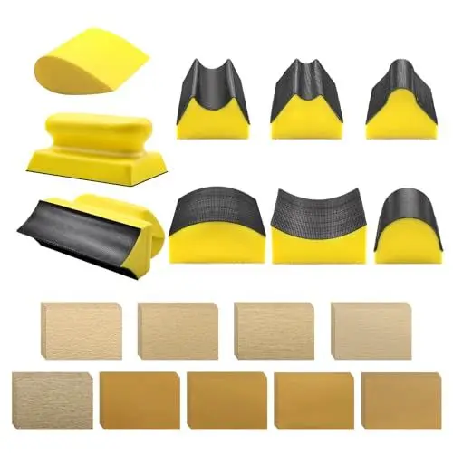 Produktbild: VIBRATITE 9 Stück konturiertes Profil Handschleifblock, 100mm Schleifklotz Klett Handschleifer austauschbar konvexe und konkave Formen mit 45 Blatt Schleifpapier für Karosserie, Holzbearbeitung, Möbel