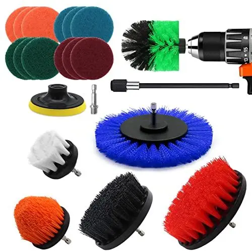 Produktbild: VIBRATITE Bürstenaufsatz Bohrmaschine Set, 20 Stück Bürstenaufsatz Akkuschrauber Bürste Reinigungsbürste Felgenbürste Scrubber Reinigung Kit, Power Scrubber für Bad, Felgen & Polster, Mehrfarbig