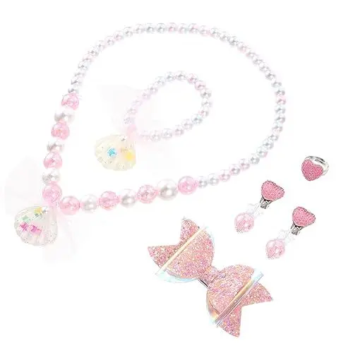 Produktbild: VICASKY 12-Teiliges Set Schmuckset für Kinder halloween für kinder halloween für Halskette mit Muschelanhänger glitzernde Herzohrringe Anruf Perlenkette Perlenarmband Plastik Weiß