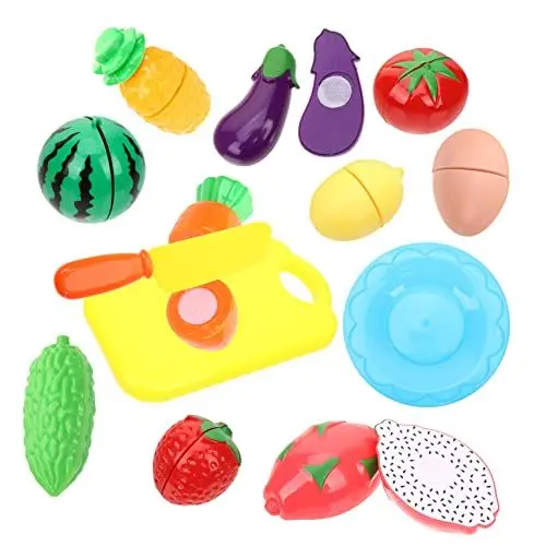 Produktbild: VICASKY 13 Stück Teiliges Schneideset für Spielzeugküche Realistische Obst und Gemüse Spielzeuge Pädagogisches Rollenspiel für Fördert Lernspaß und Eltern Junge Mädchen Interaktion