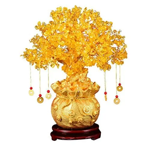 Produktbild: VICASKY 19Cm Feng Shui Baum Goldenes Schatzbecken Goldenes Glück Baum Chinesischer Reichtum Yuan Bao Reichtum Dekorative Figur für Büro zu Hause