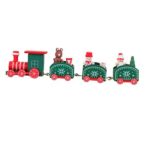 Produktbild: VICASKY 1Stk Weihnachtszug Festliche Desktop-Dekoration Weihnachtsschmuck für Kinder kindergeschenke weihnachtsspielzeug Holzzug Kinder Spielzeugeisenbahn aus Holz hölzern rot