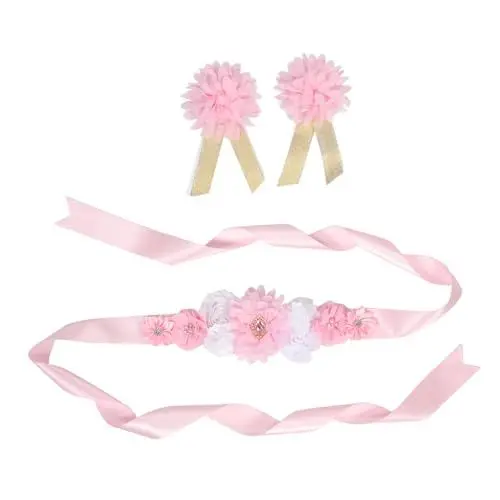 Produktbild: VICASKY 1 Satz Mutterschaftsgürtel Umstandsgürtel Babyparty-Umstandsschärpe Mutterschaftsschärpe Brautgürtel Umstandsblumengürtel Schwangerschaftszubehör Stifte Schleife Rosa