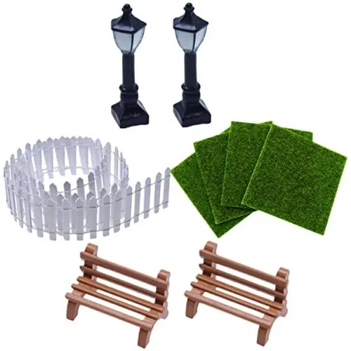 Produktbild: VICASKY 1 Satz Requisiten für Mikrolandschaften Zubehör für Mikroszenen Miniatur-Straßenlaterne Rasendekorationen Dekor für zu Hause miniaturzaun Mikro Gartenstuhl Miniaturrasen Plastik