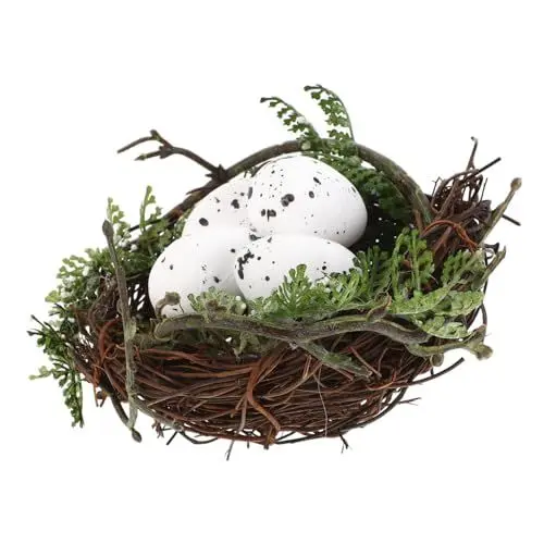 Produktbild: VICASKY Simulierte Vogel Nest Rattan Vogelhaus Dekorative Eier Set Vogel Ornamente Für Baum Realistische Pet Nest