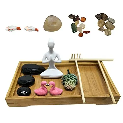 Produktbild: VICASKY 1satz Mini Zen Garten Japanisches Dekorationskit Für Schreibtisch Sandkasten Mit Zubehör Für Meditation Und Entspannung Holzfarbe Mikrolandschaftsdekoration Für Zuhause Und