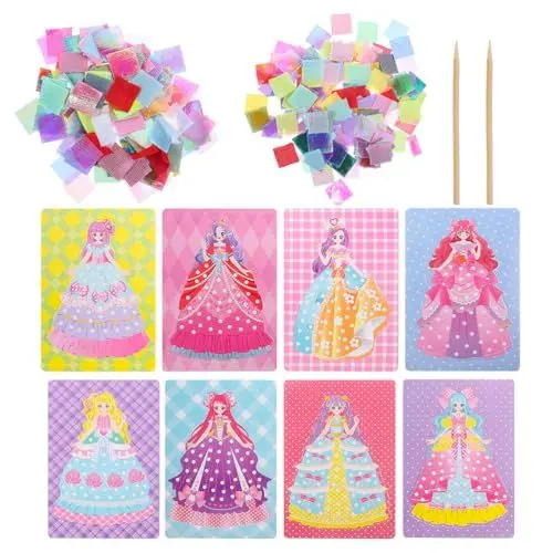 Produktbild: VICASKY 2 Sätze Stupse Und Zeichne Spielzeug Kunst-pannenset Kunststoffpuzzle Mideer Kleiner Designer Kunsthandwerk Mit Lochmalerei Prinzessinnen-stickerbuch Zeichenwerkzeug Kind Charmant