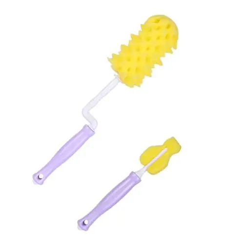 Produktbild: VICASKY 2 Stücke Baby Pflege Zubehör Reinigung Pinsel Set Drehbare Fütterung Flasche Schwamm Pinsel Violett