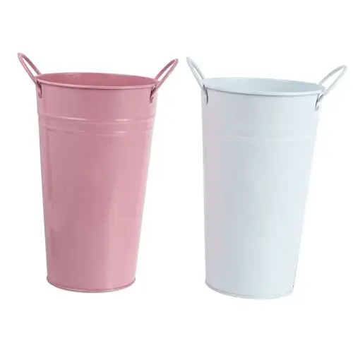 Produktbild: VICASKY 2 Stück Farbige Blumeneimer aus Garten Pflanzer mit Griff Runde Metallblumentöpfe für Gartenarbeit Rustikale Dekoration für Zuhause Wetterbeständig und Langlebig