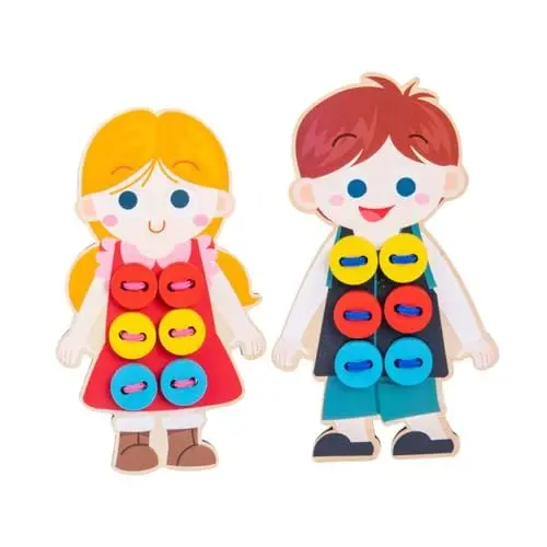 Produktbild: VICASKY 2 Stück Holz Dressing Schnürbrett Spielzeug Kinderkleidung Schnürspielzeug Kindergarten Bastelspielzeug Puzzlespielzeug Für Kinder Nähen Knopf Einfädeln Kinder Schnürspielzeug