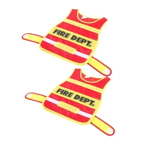 Produktbild: VICASKY 2 Stücke Jungen Und Mädchen Feuerwehrmann Kostüm Weste Kleinkind Cosplay Feuerwehrmann Weste Für Feuerwehrmann Feuer Station Party