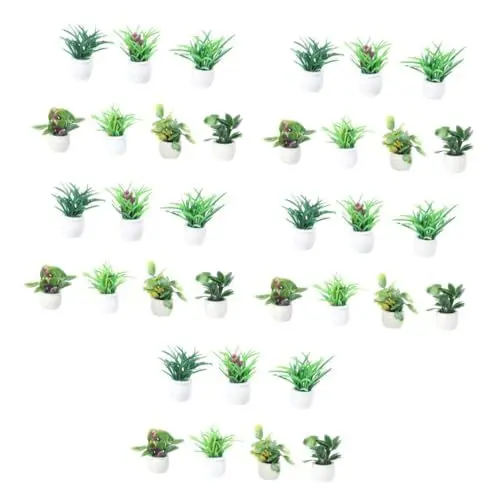 Produktbild: VICASKY 35 STK Mini-Topfpflanze Rosen künstliche Blumen künstliche Topfpflanzendekoration Anlage künstliche zimmerpflanzen kunstpflanze Desktop-Ornament Mini-Zimmerpflanze Plastik Green