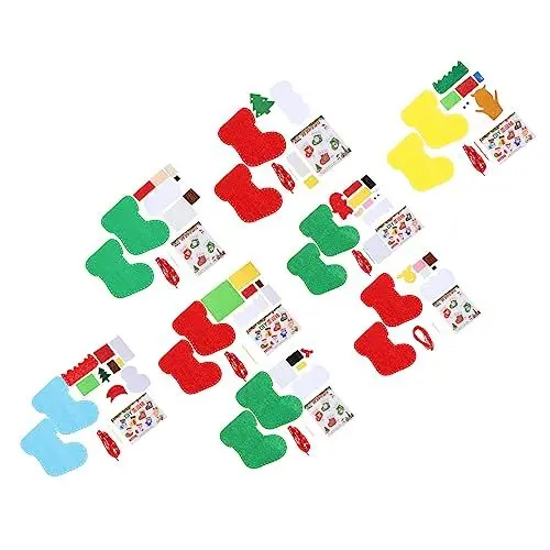 Produktbild: VICASKY 40 Sets Weihnachtsstrumpf Nähset Sockenornament Bildung Nähzubehör Bildung Spielzeug Weihnachtssockenherstellung Zubehör Kindergarten DIY Material Kits Weihnachtssocken