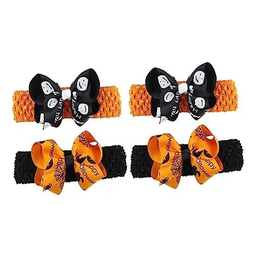 Produktbild: VICASKY Haarband mit Halloween-schleife Baby-party-stirnband 4er-pack Haarbänder für Jungen und Mädchen Säuglinge Kleinkinder Neugeborene bis Mädchen