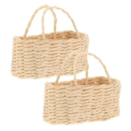 Produktbild: VICASKY Korbpuppenhaus Kleiner Picknickkorb Kinder Spielen Hausspielzeug Puppenhaus-Korbmodell Handgefertigte Puppenhaus Körbe Puppenhaus Zubehör Süßigkeitenkorb Miniaturkörbe Gras Beige