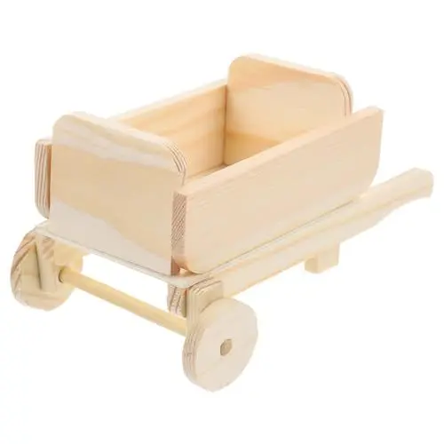 Produktbild: VICASKY DIY Miniatur Holzwagen Modell Unvollendetes Schubkarren Design Für Puppenhaus Deko Mini Cart Decor Für Kreative Bastelprojekte