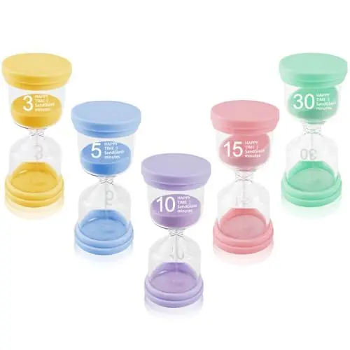 Produktbild: VicBou 5 Stück Sanduhren Set für Kinder, 5 Farben Sanduhr Kinder Zähneputzen 3 Minuten 5 Minuten 10 Minuten 15 Minuten 30 Minuten Timer, Zeitanzeiger Kinder für Klassenzimmer, Küche und Home Office