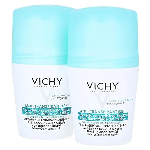 Produktbild: VICHY Anti-Transpirant Roll-On für Männer und Frauen, Für empfindliche Haut, Wirkung für 48 Stunden, Mit Thermalwasser, Bei starker Hitze und sportlicher Betätigung, Dermo Tolerance, 2 x 50 ml