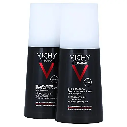 Produktbild: Vichy Homme Deodorant Zerstäuber Ultra-Frisch 24H, Deospray für Männer, 24 h wirksam, Geruchshemmend, Mit Thermalwasser aus Vichy und Zink-Ricinoleat, Für alle Hauttypen, 2x100 ml
