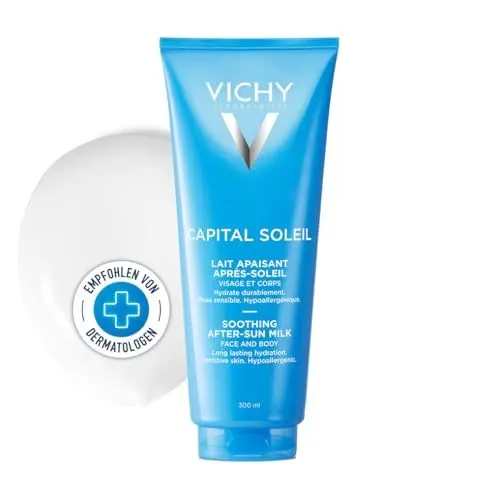 Produktbild: Vichy Capital Soleil After Sun Pflege-Milch, Schnell einziehend, Dank Hyaluron bis zu 24 Stunden Feuchtigkeit, Beruhigend bei sonnenbelasteter und ausgetrockneter Haut, 300 ml