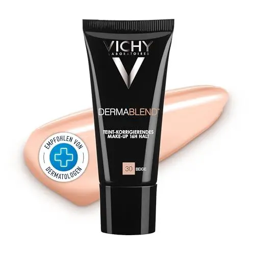 Produktbild: Vichy Dermablend, Teint-korrigierendes Make-up, Foundation bei empfindlicher und unreiner Haut, Ohne Maskeneffekt, Parfümfrei, Farbton: 30 beige, 30 ml