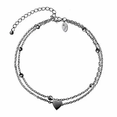 Produktbild: VICKWOOD Damen Fußkette Wasserfest aus Edelstahl 18K Vergoldet Fußkettchen in Gold/Rosegold/Silber/Schwarz Extra Lang 21cm bis 30cm Geschenk für Frauen(Schwarz-27cm)
