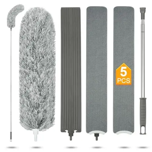Produktbild: Vicloon 5 Pcs Staubwedel Teleskop Waschbar, Extra lang 2.44m, Staubwedel Lang Ausziehbar, Staubwischer Mikrofaser, Einziehbarer Spalt-Staubreiniger mit 2 Austauschbaren Tüchern, für Decken Spinnweben