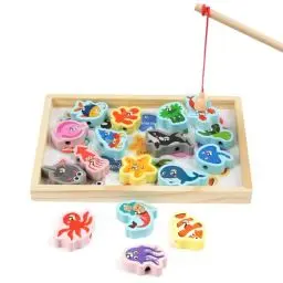 Produktbild: Vicloon Angeln Spielzeug, 18 Stück Montessori Spielzeug ab 3+ Jahre, Magnetisches Angelspiel Holzspielzeug Angelspiel Holz mit 17 Magnet-Fische und 1 Angelruten, Lernspielzeug Geschenk für Kinder