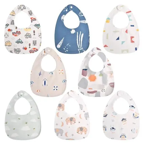 Produktbild: Vicloon Baby Lätzchen,8 Stück Weiche Absorbierende und wasserdicht Halstücher Sabberlätzchen Spucktücher Baby mit Druckknopf für Baby Jungen und Mädchen Kleinkinder