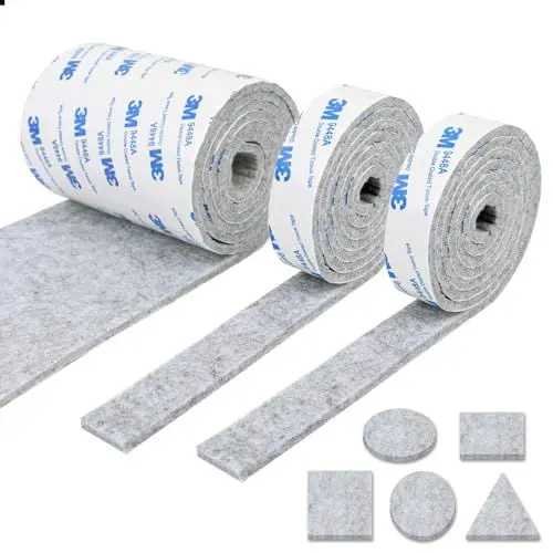 Produktbild: Vicloon Filzgleiter Selbstklebend, 3 Rollen Filz Selbstklebende(120 * 10cm *1er / 120 * 2cm *2er), Stark Filzstreifen Stühle und Möbelfüße, Schneiden Sie Jede Form, Grau Möbelgleiter