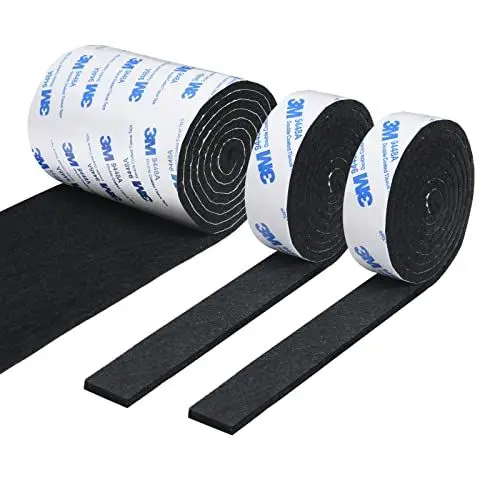 Produktbild: Vicloon Filzgleiter Selbstklebend, 3 Rollen Filz selbstklebend(120 * 10cm *1er / 120 * 2cm *2er), Starke Filzstreifen Stühle und Möbelfüße, Schneiden Sie Jede Form, Schwarze Möbelgleiter