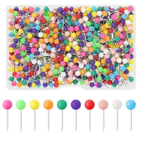 Produktbild: Vicloon Karte Nagel, 500pcs Karte Pinnadeln, Rundkopf Stecknadeln, Pinnnadeln Pushpins Markierungsnadeln Kartennadel Landkarte Pinnadeln Map Pins Reißnagel Kunststoffkopf Pinnwand Stecknadeln