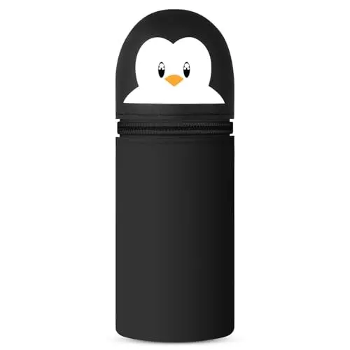 Produktbild: Vicloon Kawaii Federmäppchen aus Weichem Silikon, Federmäppchen 2 in 1 Schlampermäppchen Teleskopisch Mäppchen Cartoon Bleistifthalter Pop-Up Bleistifthalter für Mädchen und Jungen (Pinguin)