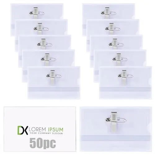 Produktbild: Vicloon Namensschilder, 50 Stück Kunststoff Namensschilder, 56 x 90 mm, Ausweishülle mit Clip und Anstecknadel, Transparent Ausweishalter für Ausweis ID Karte